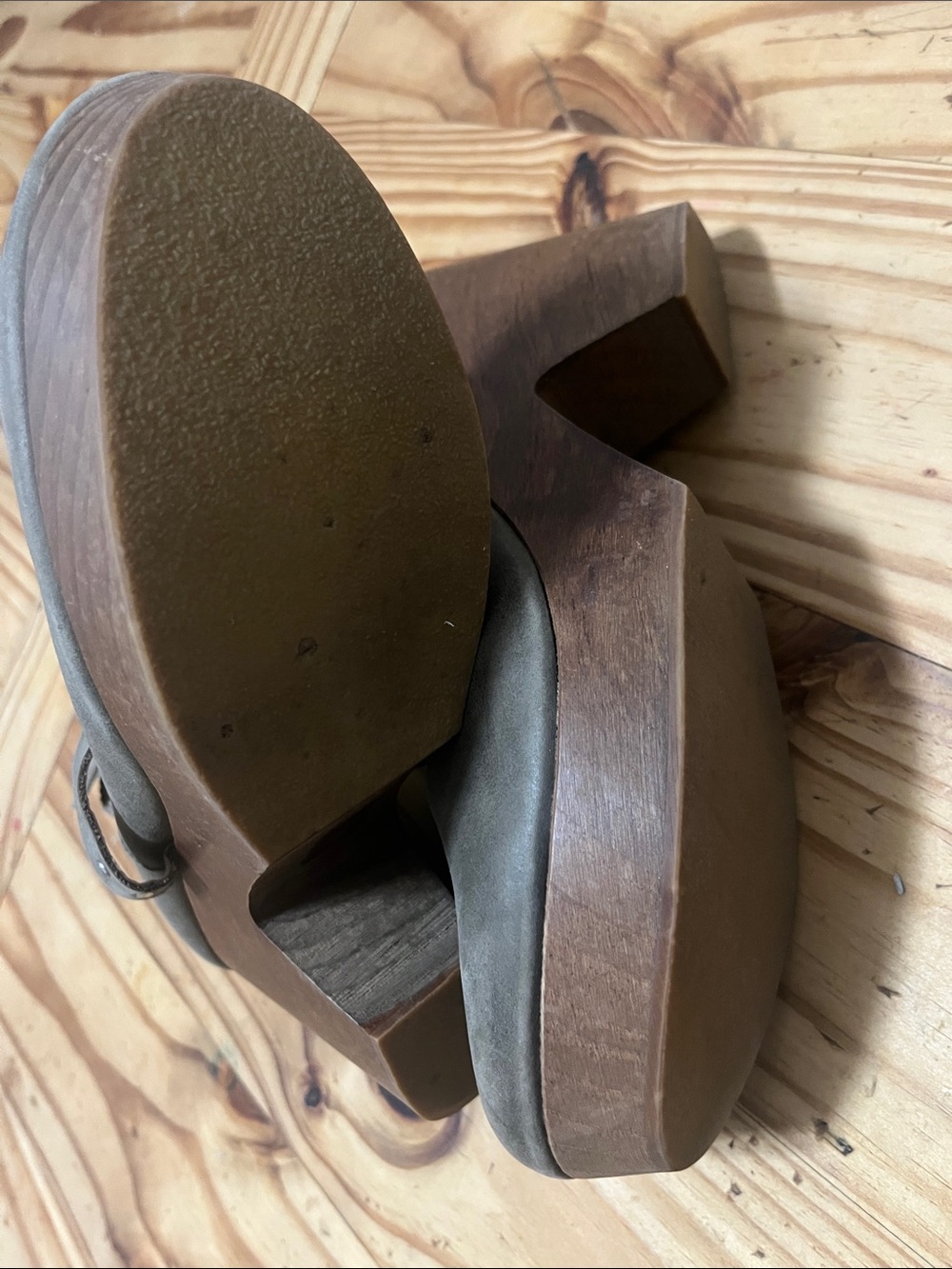 Free People Olive Taupe Ankle-Strap Mary Jane Heels - Picture 8 of 11